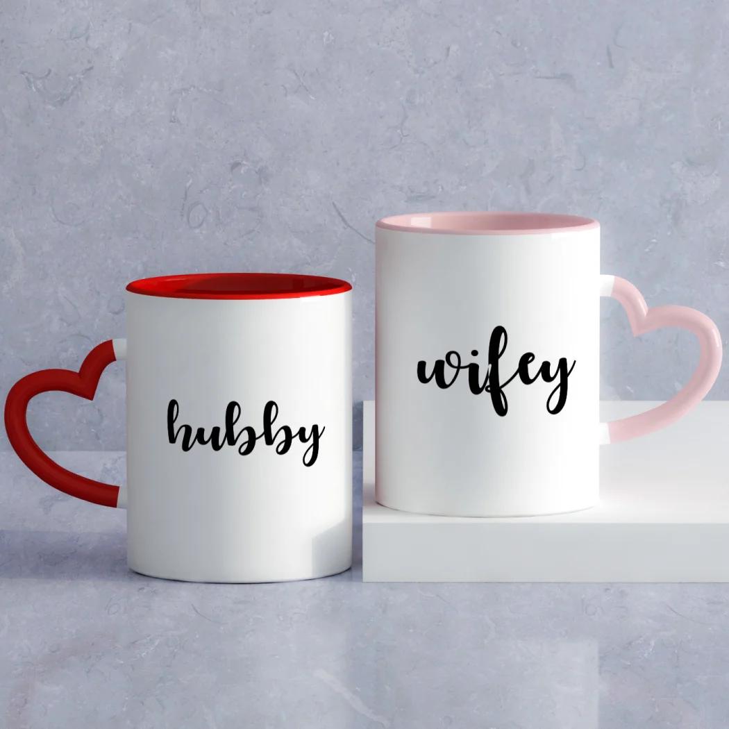 Couple Red Heart Handle Mugs